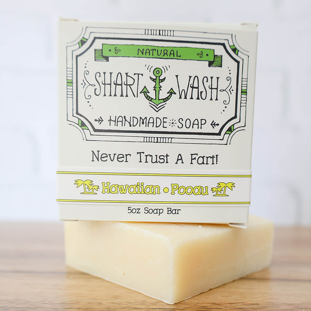 Picture of Shart Wash Handmade Soap Bars. Blue Deep Blue Sea Salt scent on a wood background